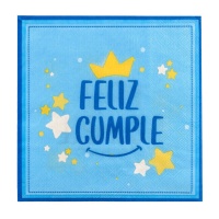 Servilletas Feliz Cumple azul de 16,5 x 16,5 cm - 12 unidades