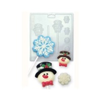 Molde de piruleta copos y muñeco de nieve para chocolate - PME - 7 cavidades