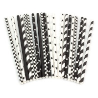 Pajitas de papel negro y blanco - 20 unidades