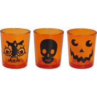 Vasos de Halloween de chupito naranjas de cristal de 6,5 x 5 cm - 3 unidades