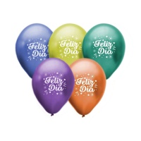 Globos de látex de Feliz día colores surtidos de 30 cm - Globos Payaso - 25 unidades