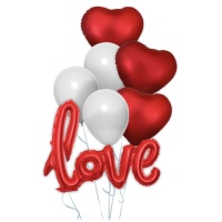 Bouquet rojo y blanco de corazones Love - Eurofiestas - 7 unidades