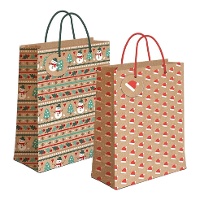 Bolsa regalo de 32 x 26 x 10 cm kraft con figuras navideñas - 1 unidad