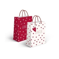 Bolsa de regalo de Amor rojas y blancas de 14 x 11,5 x 6,7 cm - 1 unidad