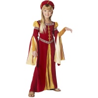Disfraz de época medieval dorado y granate para niña