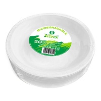 Platos de 16 cm redondos de caña de azúcar biodegradable blanco - 50 unidades