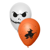 Globos de látex de esqueleto y bruja Halloween de 23 cm - 6 unidades