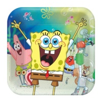 Platos cuadrados de Bob Esponja de 23 cm - 8 unidades