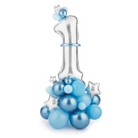 Bouquet de globos de número 1 color azul - PartyDeco - 50 piezas