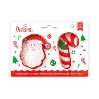 Cortadores de bastón de caramelo y cara de Papá Noel - Decora - 2 unidades