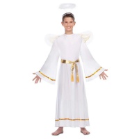 Disfraz de ángel blanco y dorado con cinturón y alas infantil