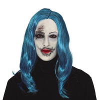 Máscara siniestra blanca con pelo azul