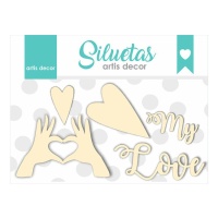 Chipboard My Love con manos y corazones - Artis decor - 5 piezas