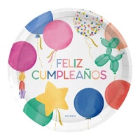 Platos de Feliz Cumpleaños Decorado de Colores de 17 cm - 6 unidades