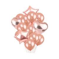 Kit de globos de diversas formas color rosa dorado - Monkey Business - 14 unidades