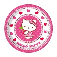 Platos de Hello Kitty de corazones de 19,5 cm - 8 unidades