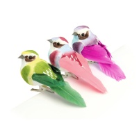 Set de pájaros decorados llamativos medianos con pinza - 3 unidades