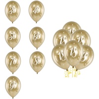 Globos de látex de Happy Birthday Golden de 30 cm - PartyDeco - 6 unidades