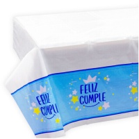 Mantel Feliz Cumple azul - 1,32 x 2,20 m