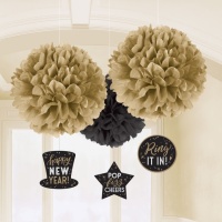 Colgantes decorativos de Happy New Year dorados - 6 unidades