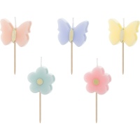 Velas de mariposas de colores de 3,5 cm - 5 unidades