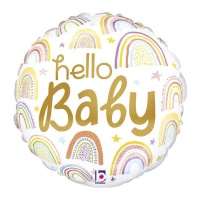 Globo redondo de Hello Baby dorado con arcoíris de 19 x 19 cm - Grabo