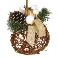 Colgante de bola de mimbre con decoración navideña de 16 cm