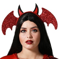 Diadema de demonio con cuernos y alas rojos