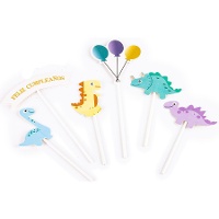 Topper para tarta de Dinosaurios y globos feliz cumpleaños - 6 unidades