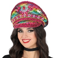 Gorra de policía rosa con pedrería y lentejuelas