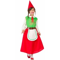 Disfraz de elfo elegante verde y rojo para niña