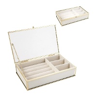 Joyero de cristal con filo dorado y ranuras de 20 x 13 x 4,5 cm