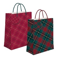 Bolsa regalo de 32 x 26 x 10 cm de tartán navideño - 1 unidad