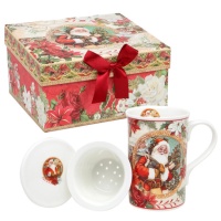 Taza de motivos navideños con filtro para té