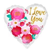 Globo de corazón con flores y mensaje de I Love You de 43 cm - Anagram
