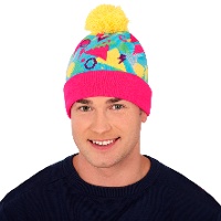Gorro de lana de años 80 amarillo y rosa