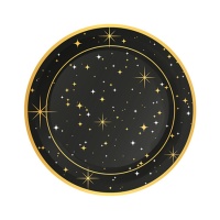 Platos negros con estrellas de 18 cm - 6 unidades