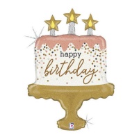 Globo de tarta de cumpleaños Happy Birthday con glitter de 84 cm - Grabo