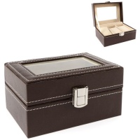 Caja para relojes polipiel marrón - 3 compartimentos