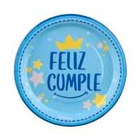 Platos Feliz Cumple azul de 18 cm - 8 unidades