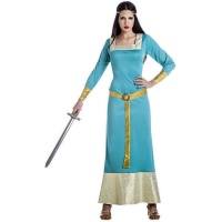 Disfraz de dama medieval azul y dorado para mujer