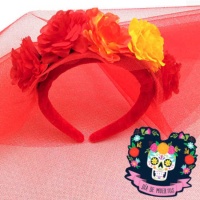 Diadema con velo y toppers día de los muertos