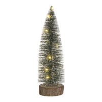 Árbol de Navidad verde con base de madera y luces de 30 cm