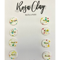 Botones Rosa Clay con puntos de colores de 1,5 cm - 8 unidades