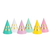 Sombreros de Happy Birthday colores surtidos - 6 unidades