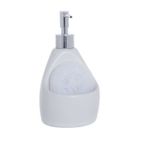 Dispensador de jabón con estropajo blanco de 10,5 x 9,5 x 17,5 cm - DCasa