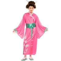 Disfraz de geisha rosa y verde para niña
