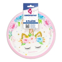 Platos de Unicornio dormido con flores de 18 cm - 8 unidades