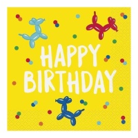 Servilletas de Happy Birthday amarillas con perros de 16,5 x 16,5 cm - 16 unidades