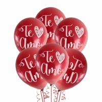 Globos de látex de Te amo rojo metalizado de 30 cm - Globos Payaso - 25 unidades